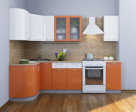 Кухонный гарнитурФьюжн глянец оранжевый-белый